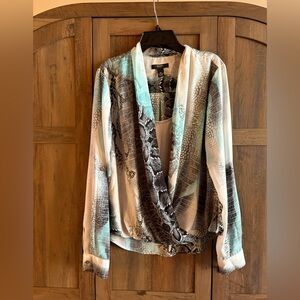 Alfani Snake Print Blouse - Black, Gray, White, Blue